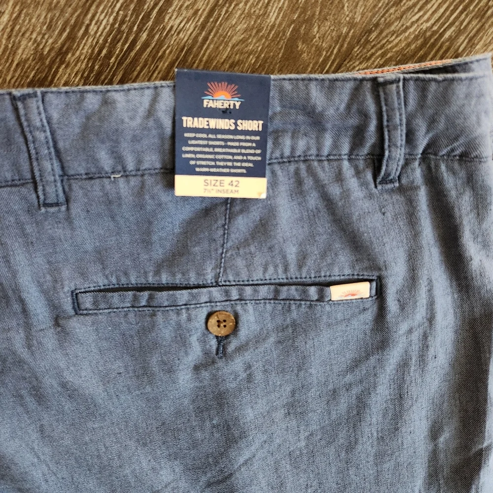 Faherty Mens Blue Tradewinds Linen Blend Shorts Size 42 NWT 7.5